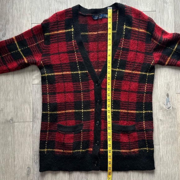 Vintage Ralph Lauren Wool Alpaca Red and Black Plaid Cardigan Medium - Picture 6 of 7